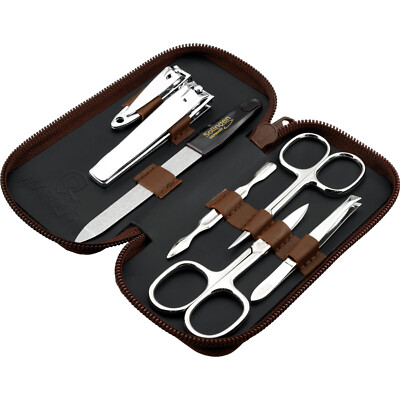 3-teiliges Maniküre-Set Von Solingen Im Echten Lederetui: Nagelschere, Pinzette & Feile