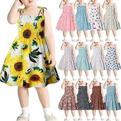 Toddler Baby Kids Girls Sleeveless Summer Print Beach Dresses Casual Clothes MY