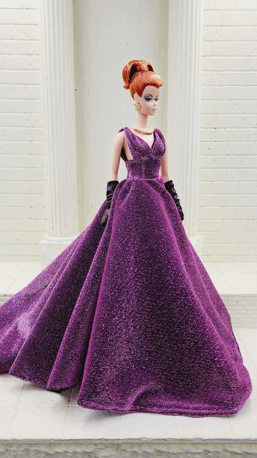 Handmade Silk Stone OOAK Fashion Royalty Barbie Doll Dress-image
