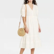 Universal Thread Dress Womens Size S White Midi Boho Tier Cottagecore Cotton