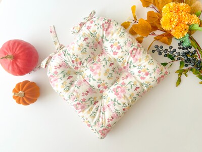 Seat cushion U-shape, chair cushion, Dining Chair Pad with ties, Shabby chic