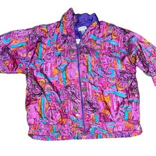 Vtg 80s 90s Jacket Windbreaker Womens LARGE Lavon Fresh nylon TracK GEOMETRIC
