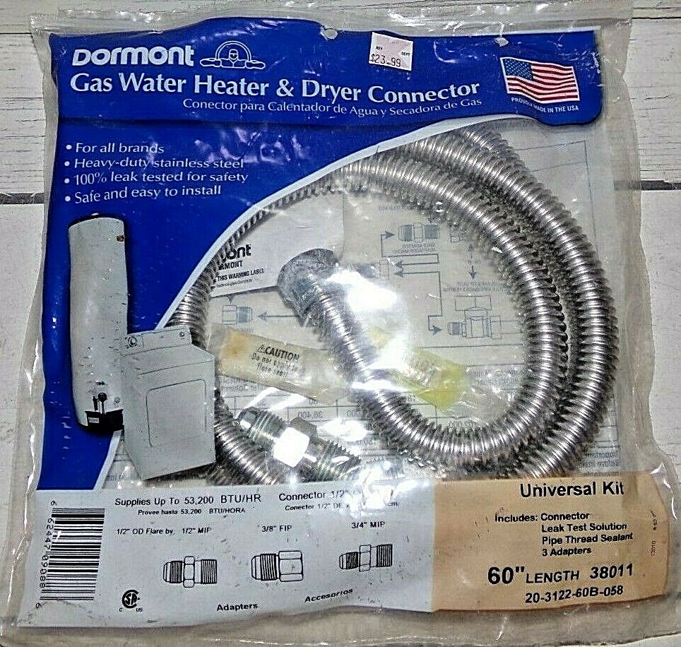 New Dormont Gas Water Heater & Dryer Connector with 3 Adaptors 60