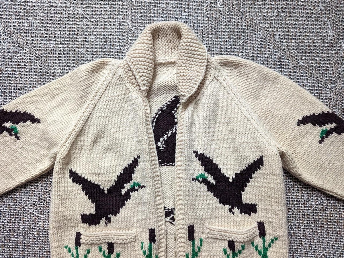 vintage COWICHAN sweater DUCK HUNTING cardigan L wool knit vintage COWICHAN sweater DUCK HUNTING cardigan L wool knit