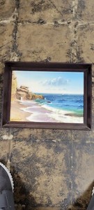 Nice decorative old Vintage Odessa Ukraine seascape Beach shoreline oil painting
