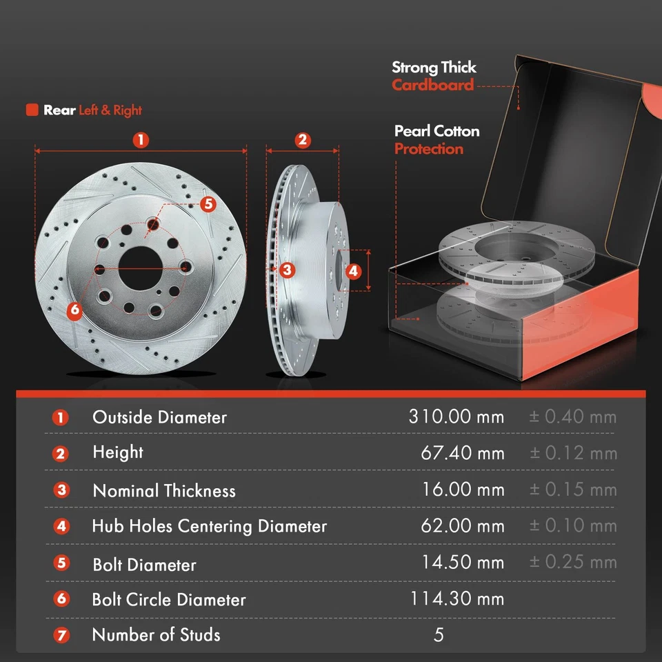 Rotores traseros perforados y pastillas de freno de cerámica para Lexus LS430 2001 2002 2003-2006 Foto 2 de 4