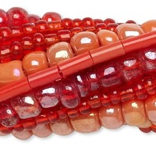 Red  Orange Seed  Bugle Glass Bead Mix Ten 14" Strands 1,100-1,700 
