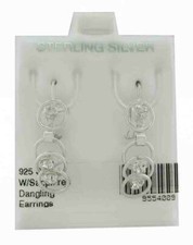 LAB CREATED WHITE SAPPHIRES 0.92 Cts DANGLING EARRINGS .925 Sterling Silver -NWT
