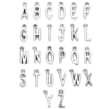 26 Alphabet Letter Charms Antiqued Silver Full Set Initial Pendants Uppercase