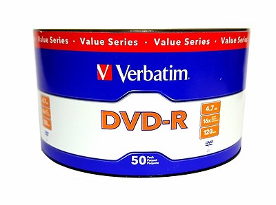 50 VERBATIM Blank DVD-R DVDR 16X 4.7GB Recordable Logo Branded