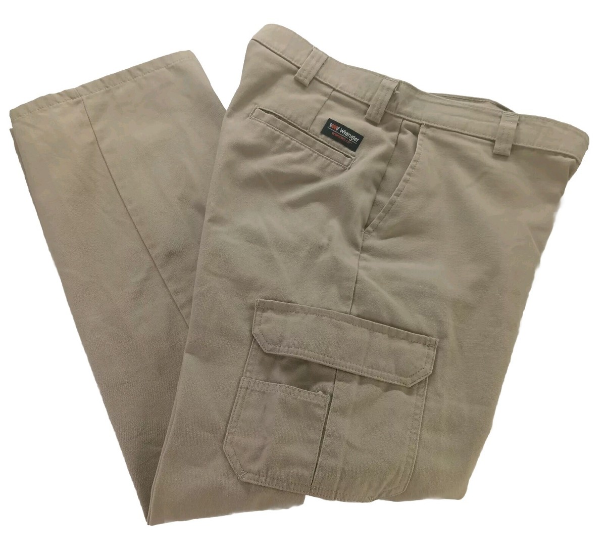 Wrangler Mens 36x32 Straight Leg Workwear Cargo Pants Beige Cotton