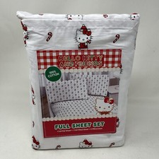 Hello Kitty Christmas Sheet Set Full Size Holiday Candy Cane Bedding Cute Gift