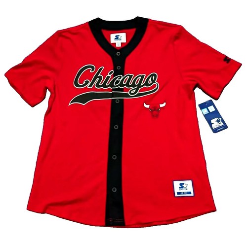 NBA- Chicago Bulls Mens Baseball Jersey, SIZE: Large , color: Red & Black