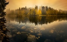 Landscape nature lake mist forest fall water reflection Custom Gaming Mat Desk