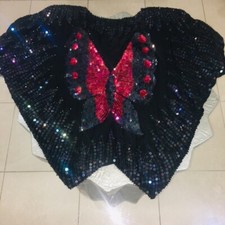 Vintage Beaded  Sequin Butterfly Top 1970s Disco Silk Double Sided Dolman