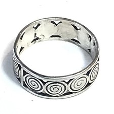 Kelt Ancienne bague argent massif décor de triskel  T 53 anneau alliance