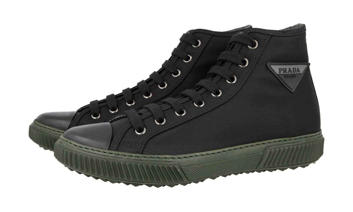 PRADA Nylon Stratus High-Top Sneakers - Black Green - NEW  display picture 2