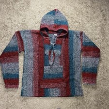 Unisex Mexican Poncho Hoodie Pullover Size Large Artesanias Sweater Multicolor