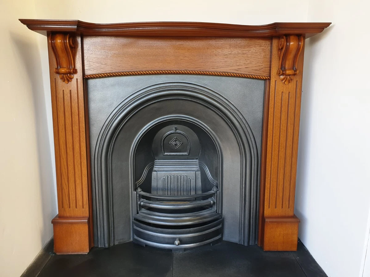2 Cast Iron Fireplace Surround Fire Old Arch Insert Antique Victorian Style  | eBay