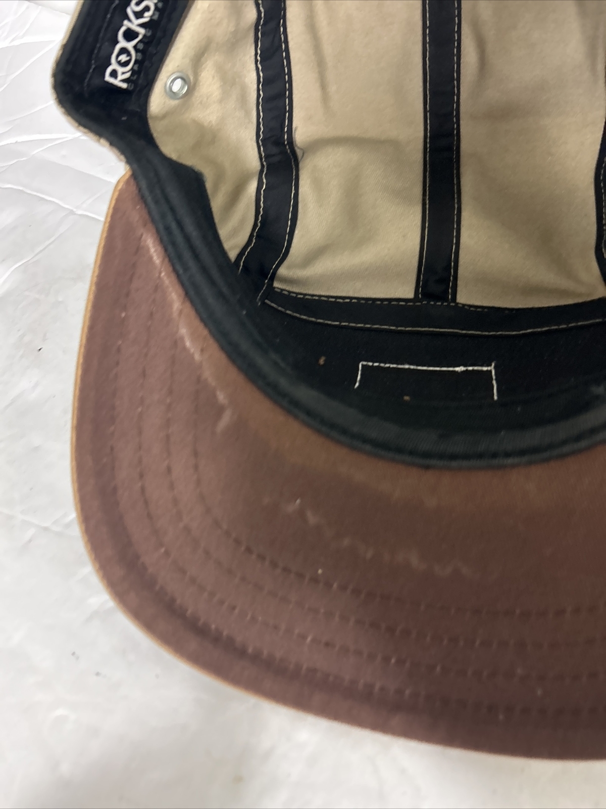 Rocksmith 5 Panel Strapback Hat Beige Leather Bri… - image 12