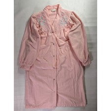 Vintage Cachet Sears Pink Fleece Robe Floral Embroidery Button Front Small
