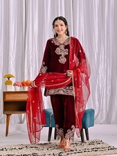 Latest Pure Heavy Viscose Velvet Maroon Salwar Kameez With Dupatta For Festival