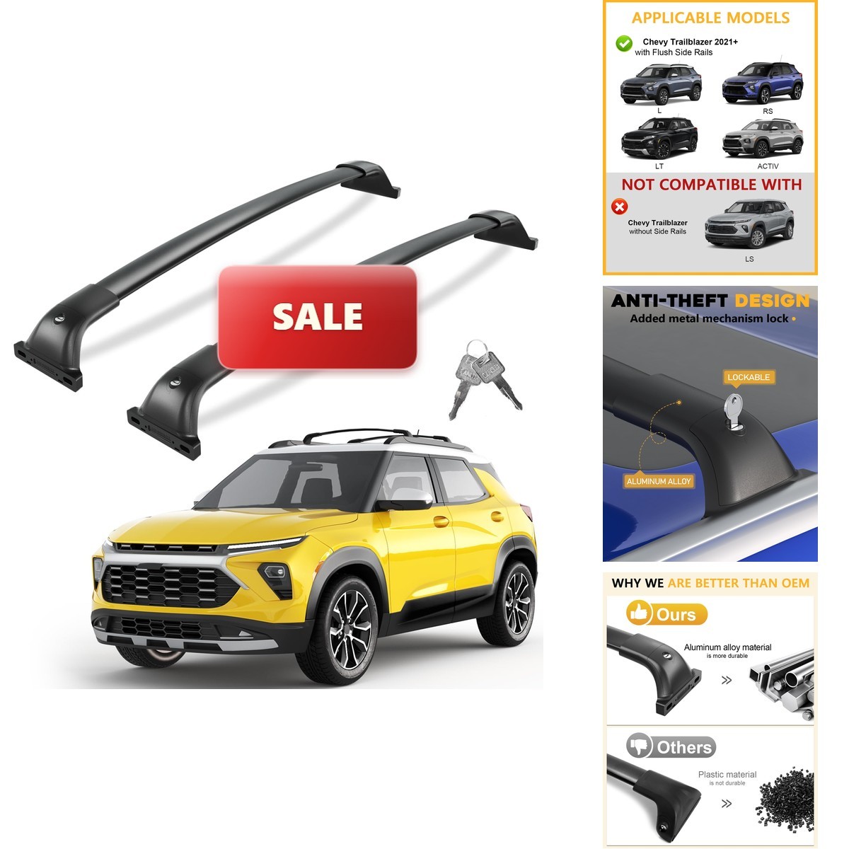 Tuyoung 300lbs Roof Rack Cross Bars for Chevrolet Trailblazer 2021-2026