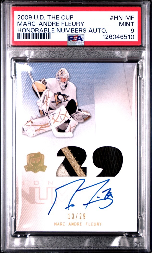 2009 Upper Deck The Cup Honorable Numbers Marc-Andre Fleury Patch Auto PSA 9 /29