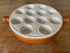 French Emile Henry escargot ceramic dish in brown/orange and cream colours