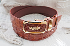 W 1.5 inch - Red Brown Genuine CROCO Hornback LEATHER Skin Men's Belt B28