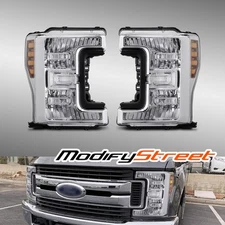 Fit 2017-2019 Ford F250/F350 Super Duty Chrome Projector Headlights Head Lamps