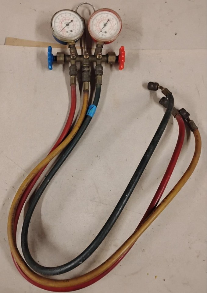 Robionior Robinair HVAC Manifold Gauge Set 2-Valve Brass R12 R22 R502 w/ Hoses ...