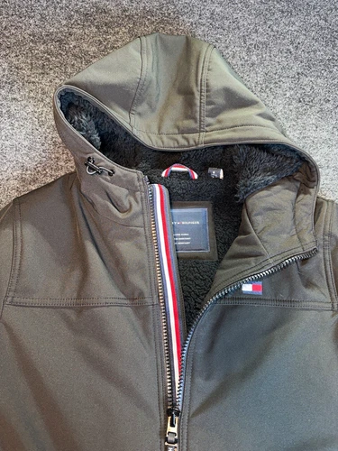 Tommy Hilfiger Jacket Mens Small Black Sherpa Lined Hooded Softshell Full Zip - product listing photo
