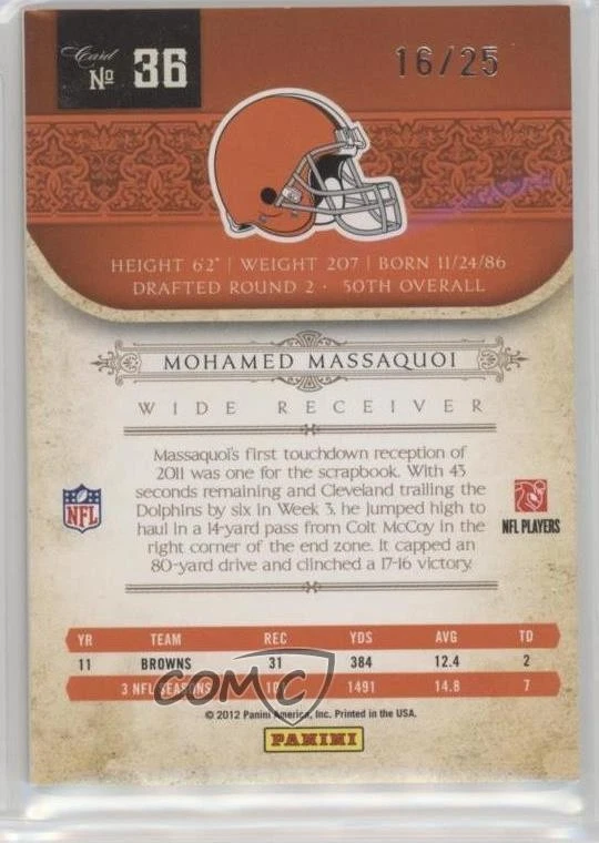 2011 Playoff National Treasures Century Silver /25 Mohamed Massaquoi #36 - Image 2 of 2