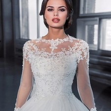Beaded Lace Wedding Dresses Arab Style Long Sleeves Chapel Train Bride Gowns