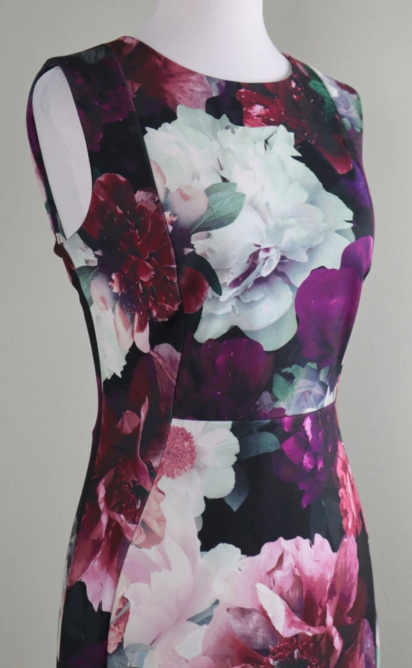 CALVIN KLEIN $139 Crepe Stretch Floral Printed Sleeveless Sheath Dress Size 8 - Image 3 of 4