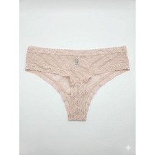 Natori Pale Pink Lace Cheeky Thong Panties Sheer Floral Overlay Hipster NWOT