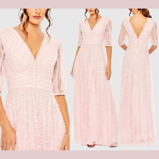 NEW MAC DUGGAL [ 8 ] 8050 V Neck Puff Sleeve Ruffle Tiered ALine Gown Rose S1552