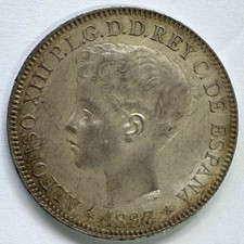 1897 Philippines One Peso Silver Coin, NR