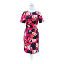 J Crew Dress Womens 4 Pink Black Floral Sheath Lined Short Sleeve Work Fitted
