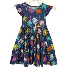 Posh Peanut Girls Navy Blue Palm Tree Bamboo Twirl Dress Flutter Sleeve 2T