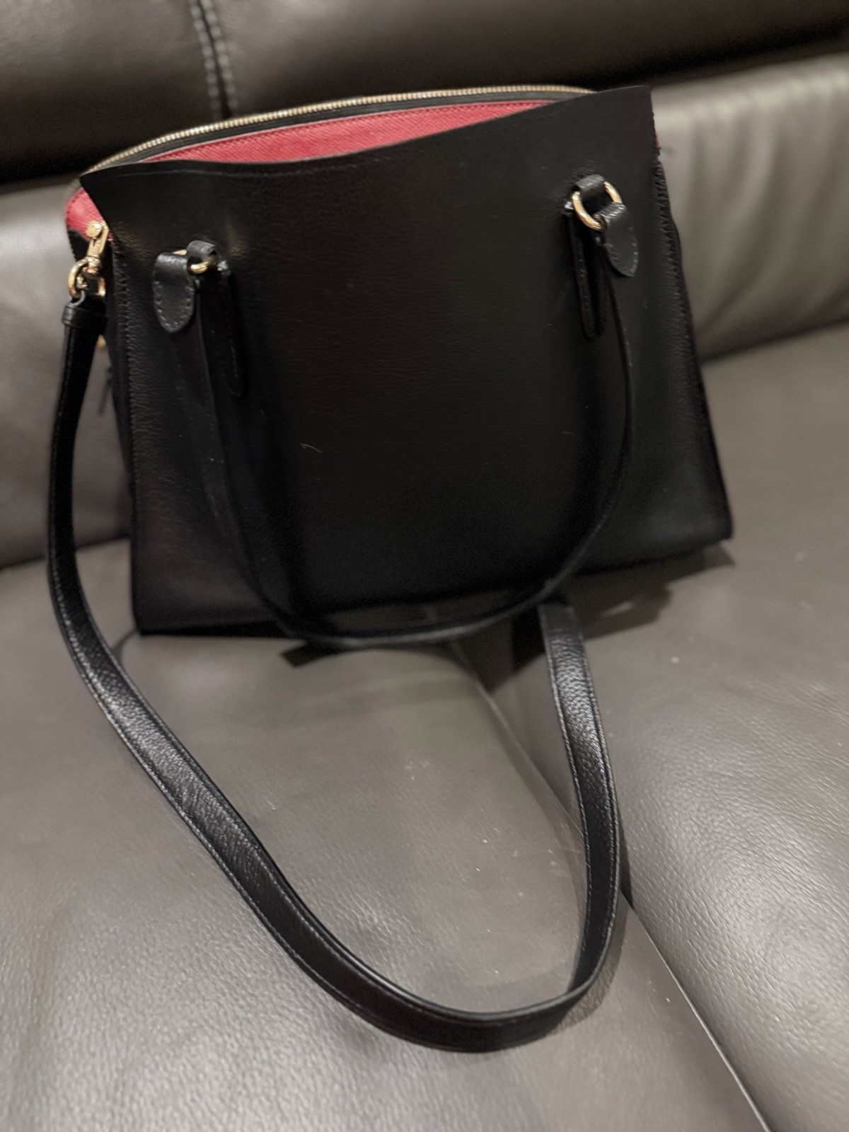 Coach Large Black Leather Tote Bag with Red Interior Vintage Rare image 6