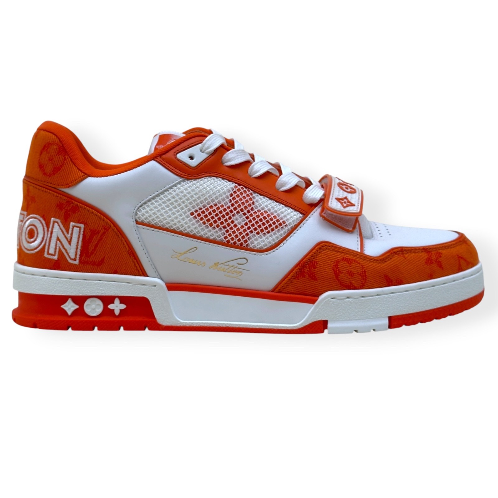 LOUIS VUITTON LV TRAINER MONOGRAM SNEAKER ORANGE / WHITE UK9 RRP£1000