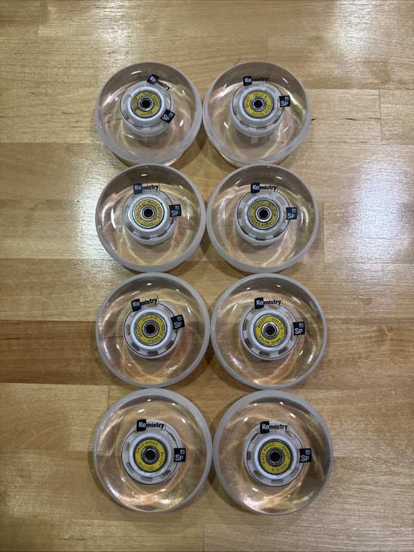 Set Of 8 Kemistry Sp 80mm Inline Roller Skate Wheels & Bevo Gold Abec 9 Bearings