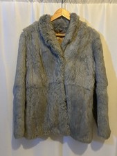 Vintage real rabbit fur coat grey womens UK 14 hook closure soft fur jacket
