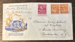 NY WORLD'S FAIR 1939 PICTORIAL Cover  Colorful!  2 .01/2 cent & 1 .02 cent stamp
