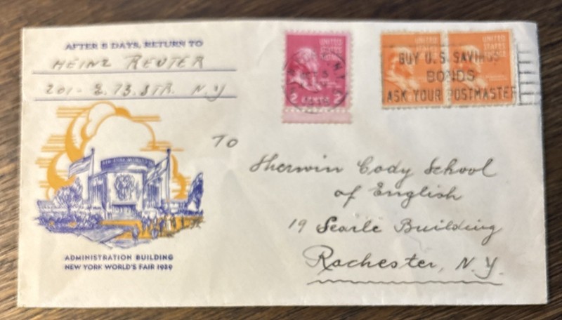 NY WORLD'S FAIR 1939 PICTORIAL Cover  Colorful!  2 .01/2 cent & 1 .02 cent stamp