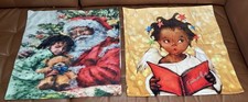 Christmas Pillow Cover Black African American Santa Clause and Angel Set of 2
