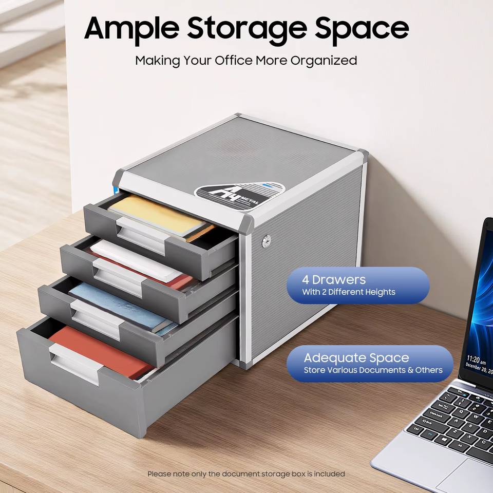 4 Layers Locking Drawer Cabinet Desk Organizer, Home Office Desktop ...