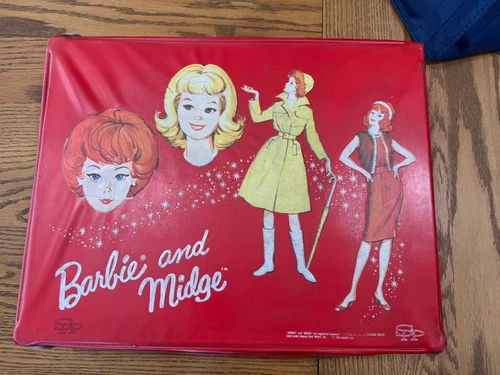 Vintage 1964 Barbie and Midge Doll Carrying Case With Clothes Bundle